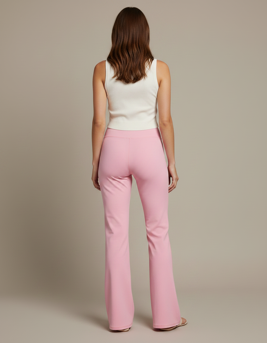 Pantalon Patte D'Éléphant Rose Poudré Taille Haute Confortable - Polyester - vue 2