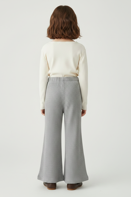 Pantalon Patte D'Éléphant Côtelé Gris Confortable Élastique Enfant - Maille - vue 2