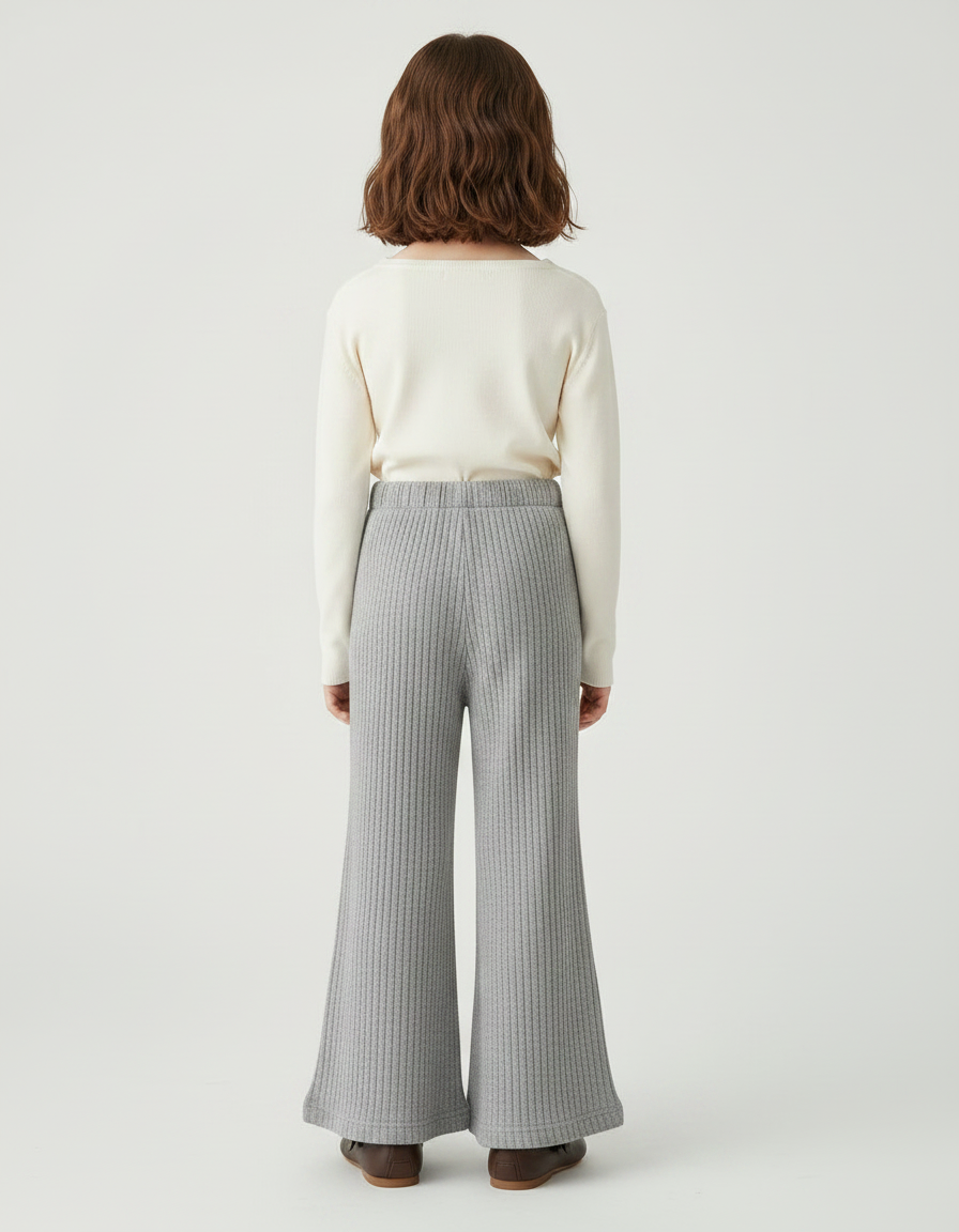 Pantalon Patte D'Éléphant Côtelé Gris Confortable Élastique Enfant - Maille - vue 2