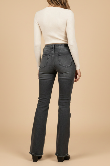 Pantalon Patte D'Éléphant Gris Délavé Déchiré Taille Haute - Jean - vue 2