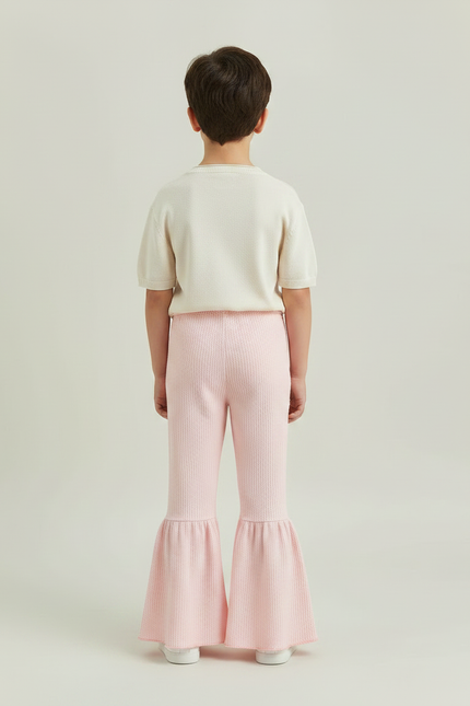 Pantalon Patte D'Éléphant Rose Côtelé Évasé Volants Enfants - Maille - vue 2