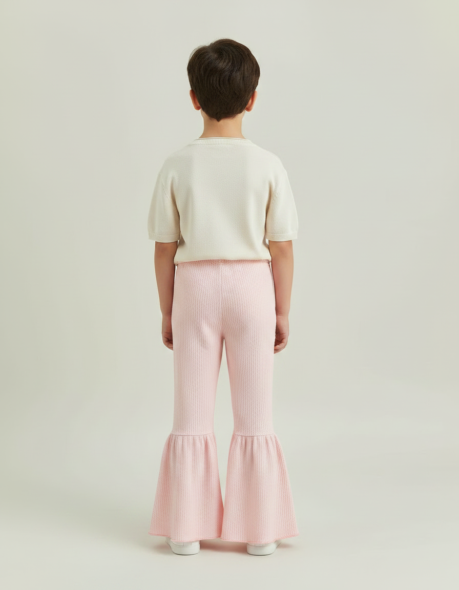 Pantalon Patte D'Éléphant Rose Côtelé Évasé Volants Enfants - Maille - vue 2