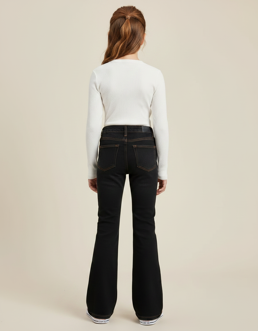 Pantalon Patte D'Éléphant Noir Taille Haute Denim Évasé - Jean - vue 2