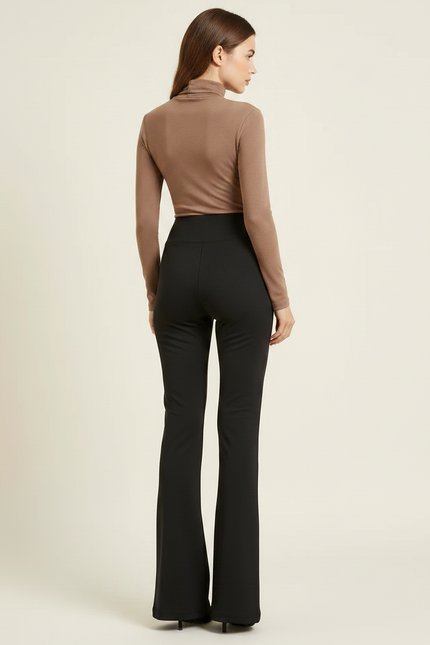 Pantalon Patte D'Éléphant Noir Évasé Taille Haute Élégant Slim - Polyester - vue 2