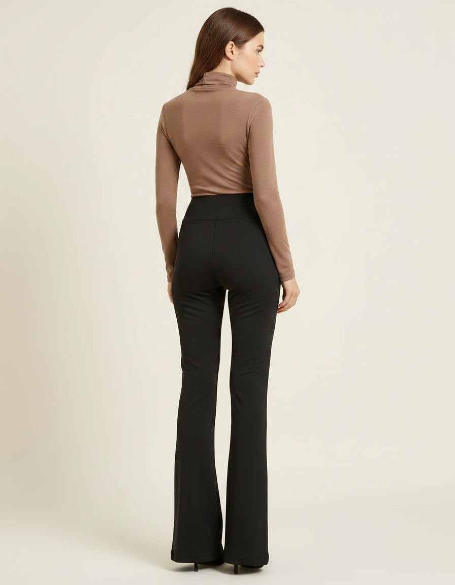 Pantalon Patte D'Éléphant Noir Évasé Taille Haute Élégant Slim - Polyester - vue 2