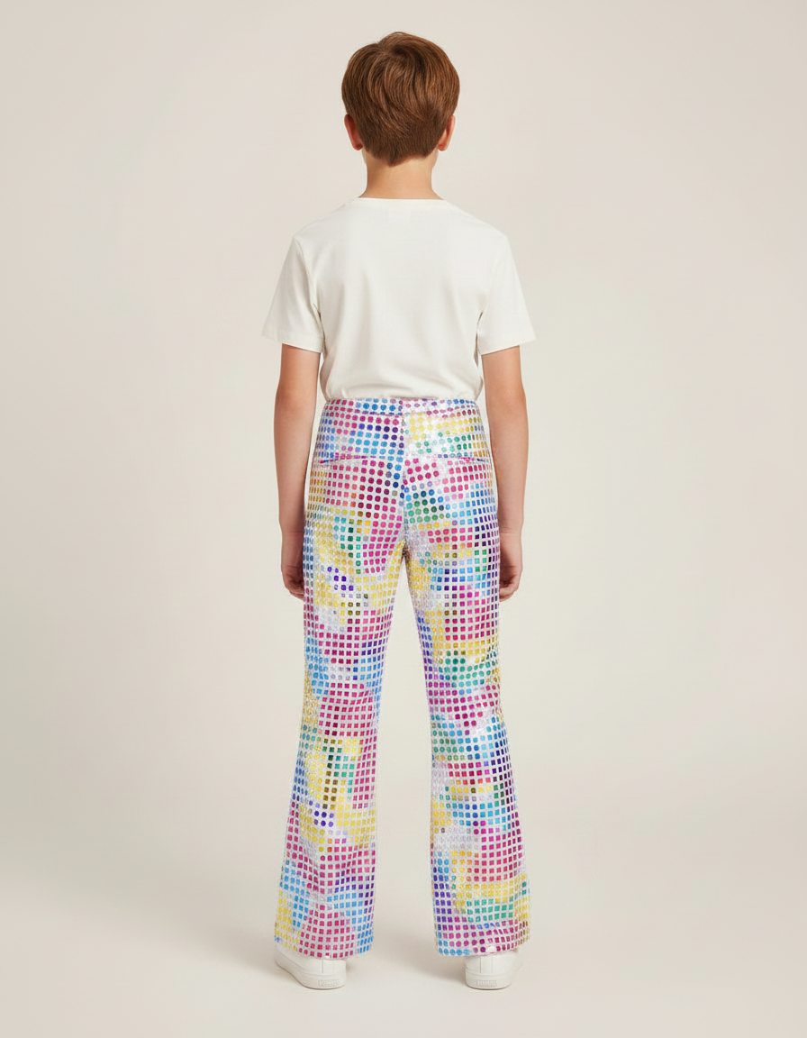 Pantalon Patte D'Éléphant Paillettes Multicolores Évasé Enfant Brillant - Polyester - vue 2