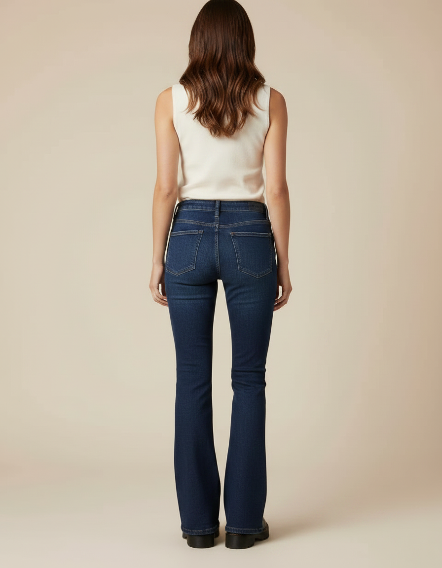 Pantalon Patte D'Éléphant Bleu Denim Bas Évasé Taille Standard - Marine Jean - vue 2