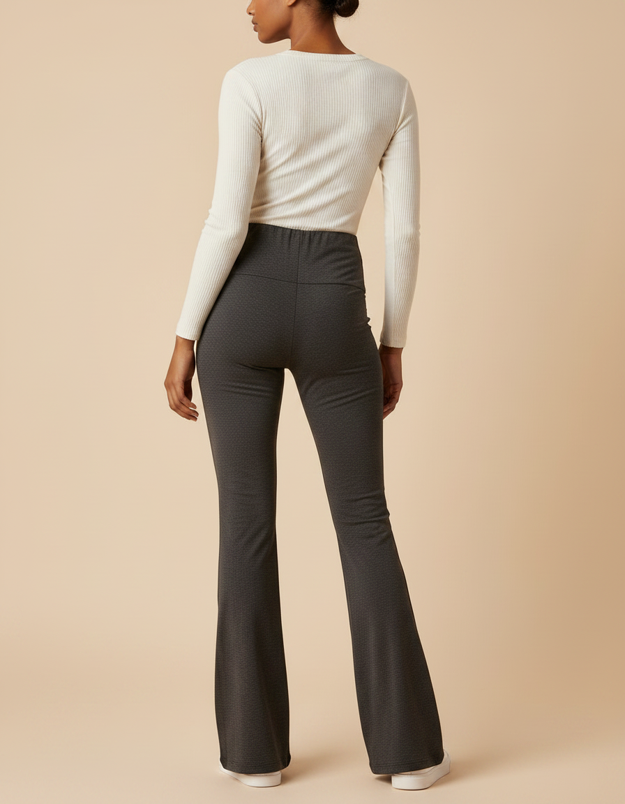 Pantalon Patte D'Éléphant Gris Taille Haute Évasé Côtelé Confortable - Maille - vue 2