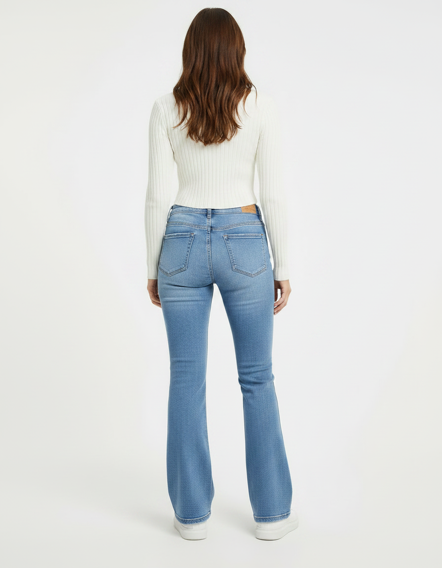 Pantalon Patte D'Éléphant Bleu Clair Denim Taille Haute Évasé - Jean - vue 2