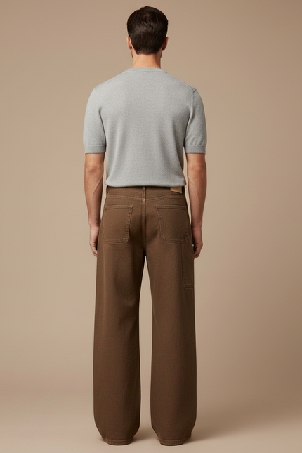 Pantalon Patte D'Éléphant Marron Ample Décontracté Homme - Jean - vue 2