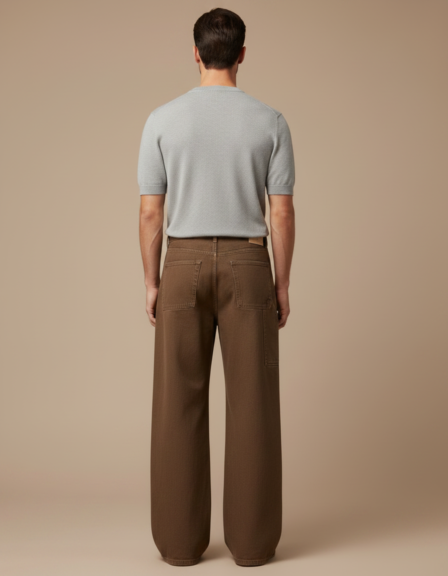 Pantalon Patte D'Éléphant Marron Ample Décontracté Homme - Jean - vue 2
