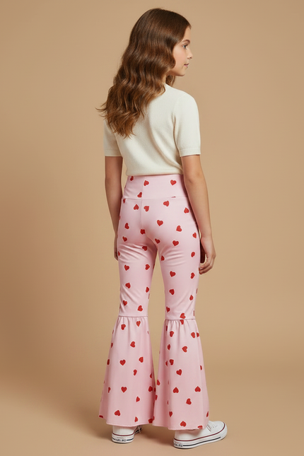 Pantalon Patte D'Éléphant Rose Cœurs Évasé Confortable Fille - Polyester - vue 2