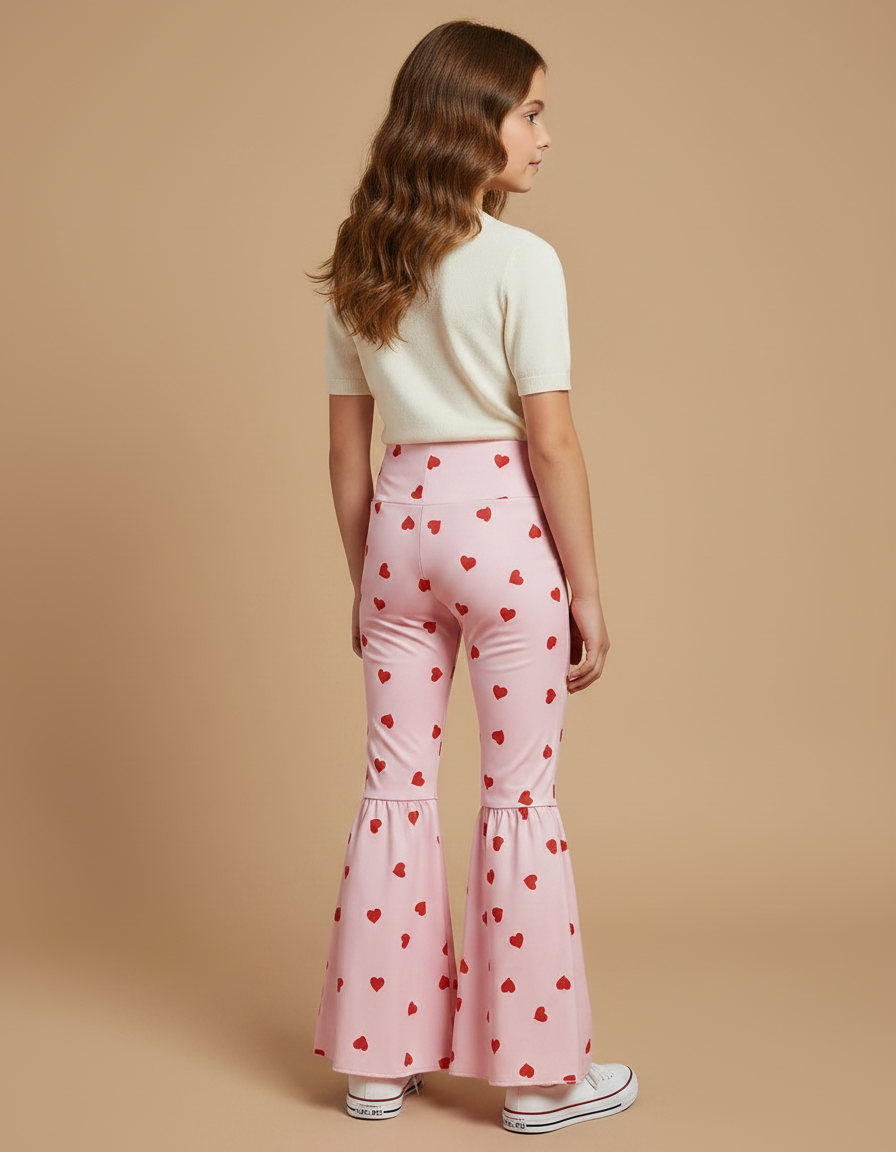 Pantalon Patte D'Éléphant Rose Cœurs Évasé Confortable Fille - Polyester - vue 2