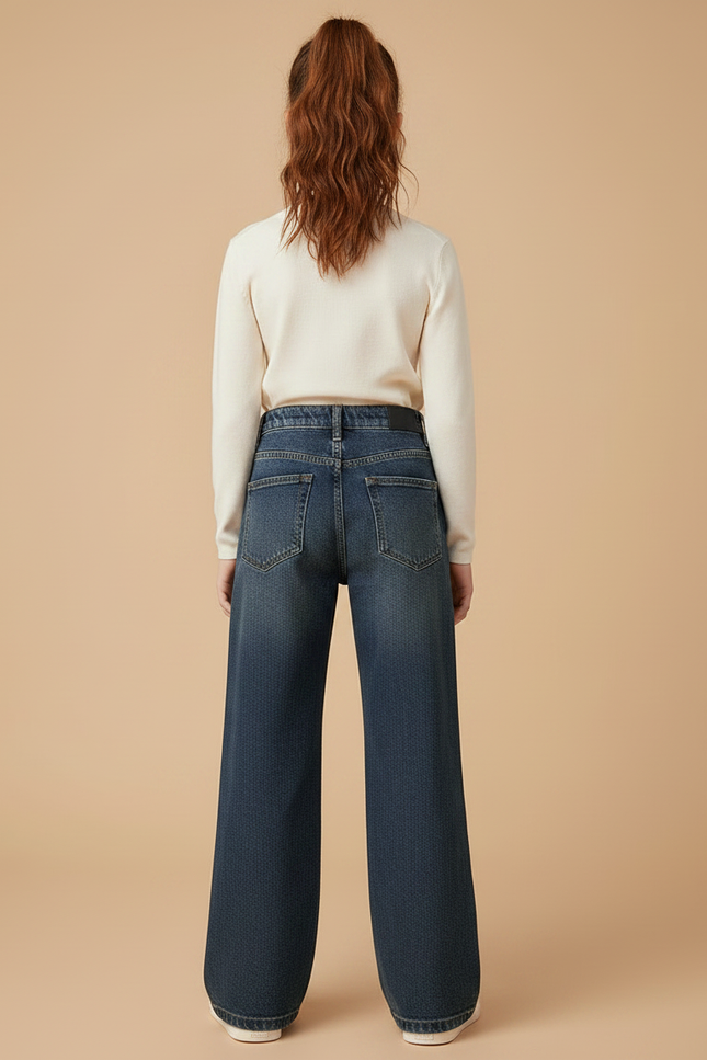 Pantalon Patte D'Éléphant Denim Large Nœud Élastique Fille - Marine Jean - vue 2