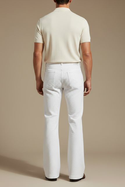 Pantalon Patte D'Éléphant Blanc Côtelé Vintage Décontracté Homme - Cordé - vue 2