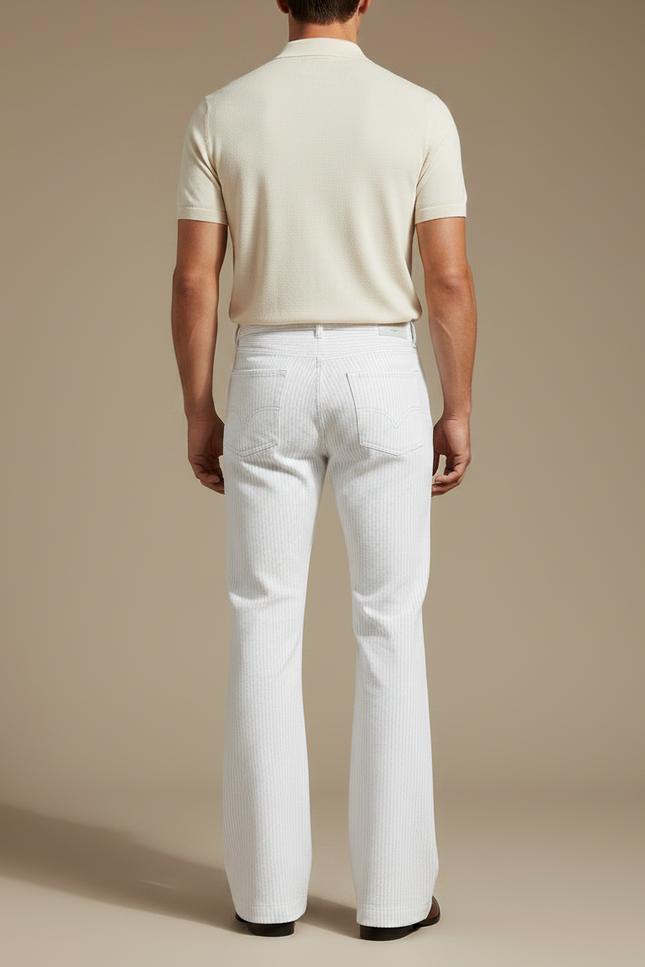 Pantalon Patte D'Éléphant Blanc Côtelé Vintage Décontracté Homme - Cordé - vue 2