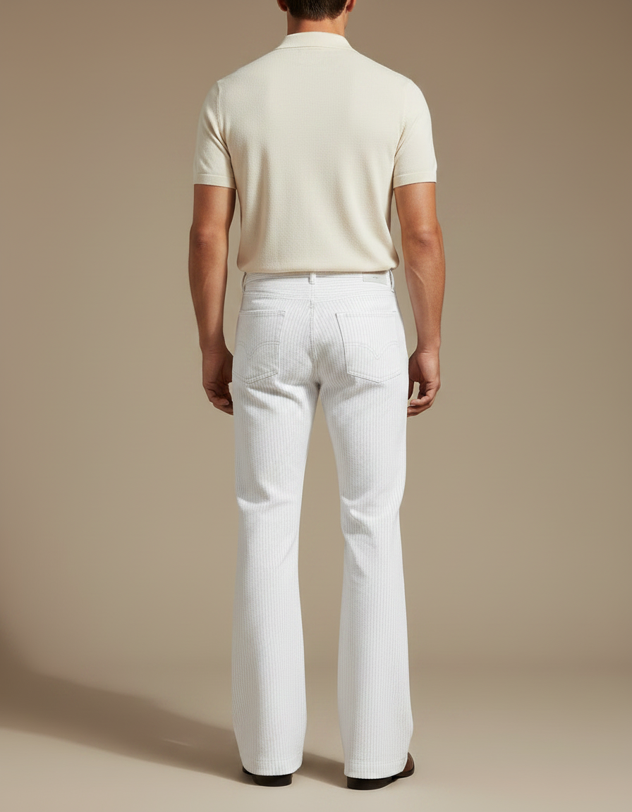 Pantalon Patte D'Éléphant Blanc Côtelé Vintage Décontracté Homme - Cordé - vue 2