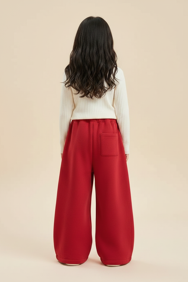 Pantalon Patte D'Éléphant Rouge Ample Polaire Enfant - Molleton - vue 2