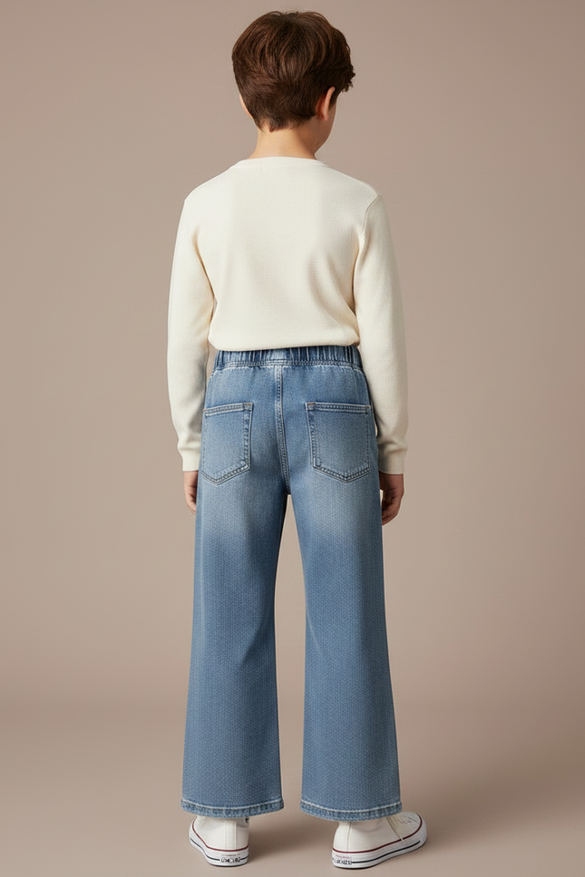 Pantalon Patte D'Éléphant Denim Bleu Ample Décontracté Enfant - Jean - vue 2
