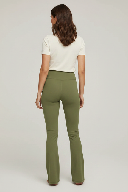 Pantalon Patte D'Éléphant Vert Kaki Taille Haute Évasé Yoga - Polyester - vue 2