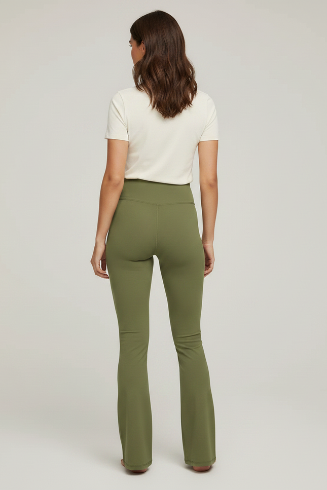 Pantalon Patte D'Éléphant Vert Kaki Taille Haute Évasé Yoga - Polyester - vue 2