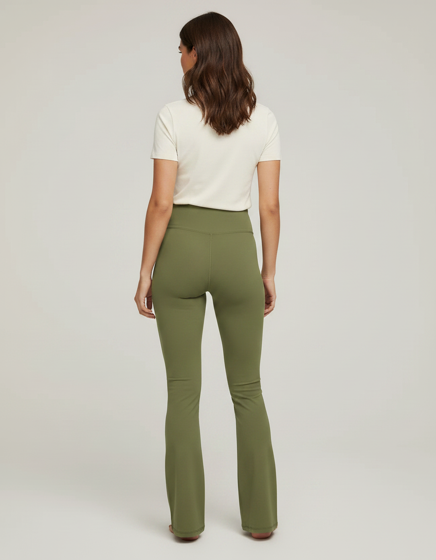 Pantalon Patte D'Éléphant Vert Kaki Taille Haute Évasé Yoga - Polyester - vue 2