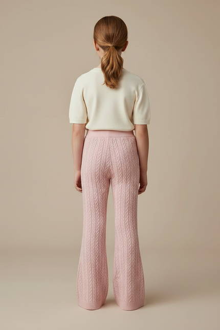Pantalon Patte D'Éléphant Rose Tricoté Torsadé Fille Confortable - Maille - vue 2