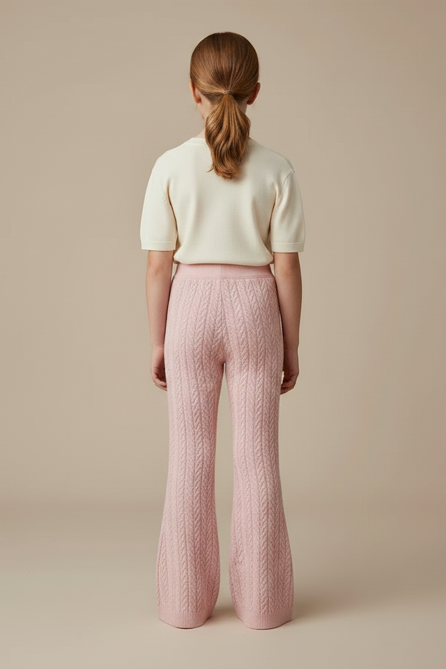 Pantalon Patte D'Éléphant Rose Tricoté Torsadé Fille Confortable - Maille - vue 2