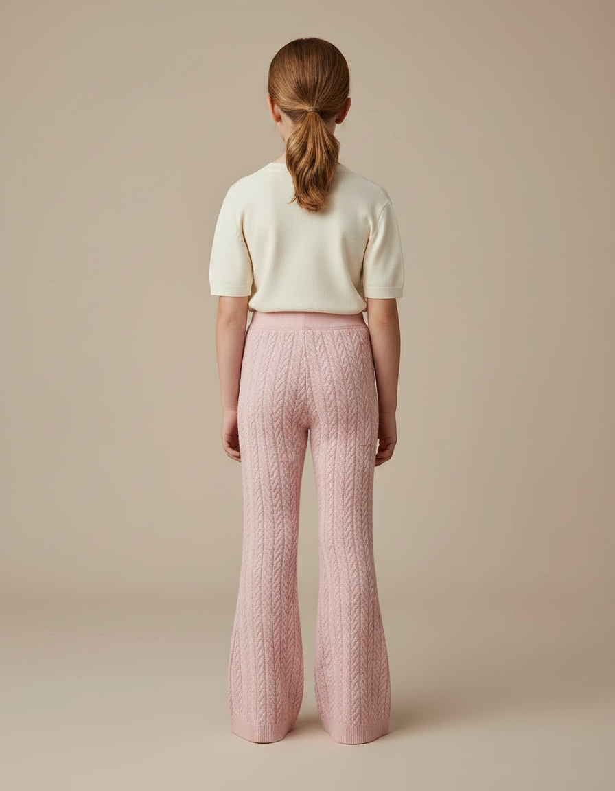 Pantalon Patte D'Éléphant Rose Tricoté Torsadé Fille Confortable - Maille - vue 2