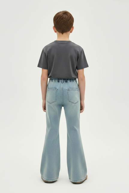 Pantalon Patte D'Éléphant Bleu Clair Évasé Nœuds Strass - Jean - vue 2
