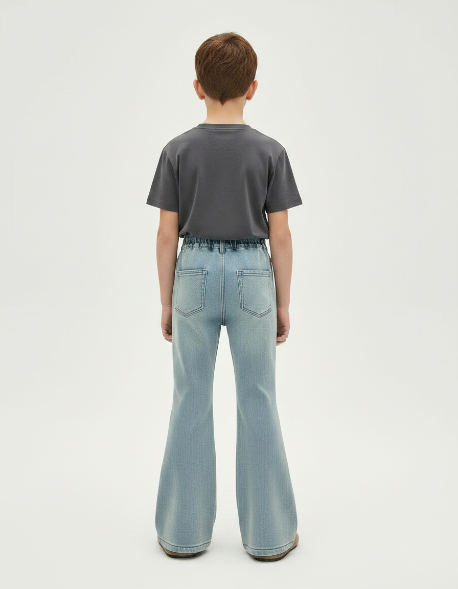 Pantalon Patte D'Éléphant Bleu Clair Évasé Nœuds Strass - Jean - vue 2