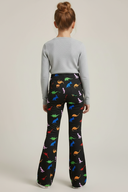 Pantalon Patte D'Éléphant Noir Imprimé Dinosaures Colorés Évasé - Polyester - vue 2