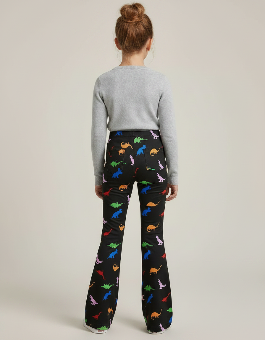Pantalon Patte D'Éléphant Noir Imprimé Dinosaures Colorés Évasé - Polyester - vue 2