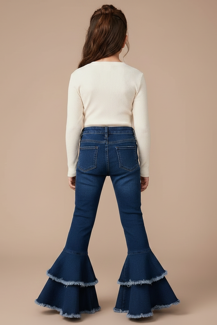 Pantalon Patte D'Éléphant Jean Bleu Volants Fille - vue 2