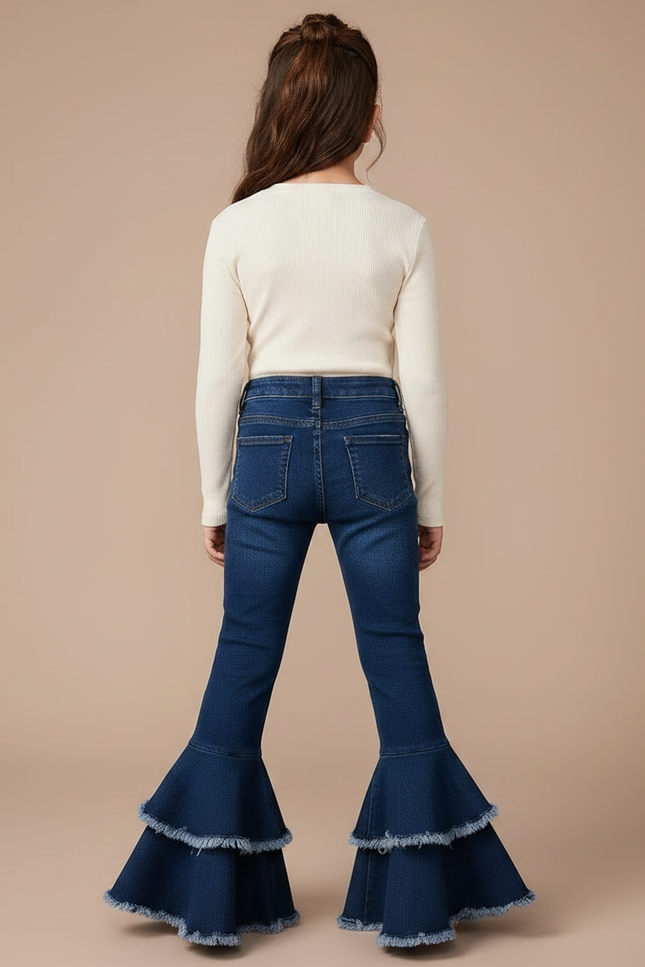 Pantalon Patte D'Éléphant Jean Bleu Volants Fille - vue 2