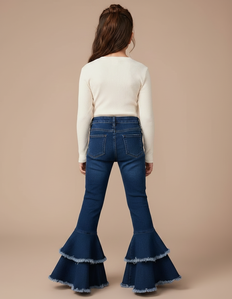 Pantalon Patte D'Éléphant Jean Bleu Volants Fille - vue 2