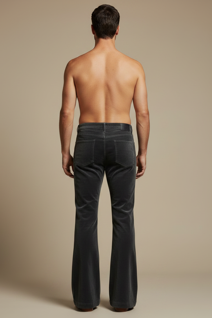 Pantalon Patte D'Éléphant Velours Côtelé Gris Évasé Homme Décontracté - Cordé - vue 2