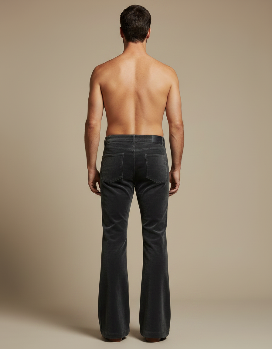 Pantalon Patte D'Éléphant Velours Côtelé Gris Évasé Homme Décontracté - Cordé - vue 2
