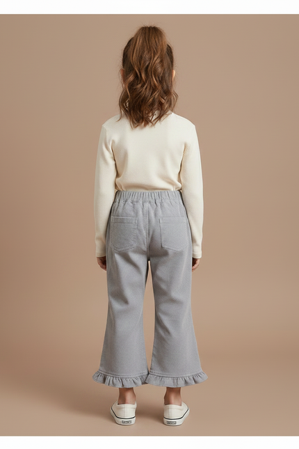 Pantalon Patte D'Éléphant Gris Côtelé Évasé Volants Enfant - Cordé - vue 2