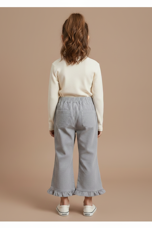 Pantalon Patte D'Éléphant Gris Côtelé Évasé Volants Enfant - Cordé - vue 2
