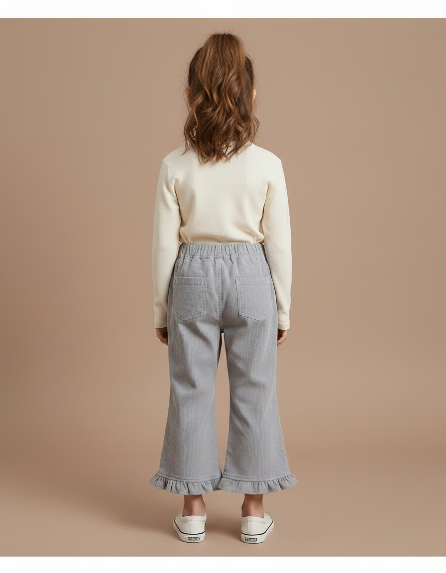 Pantalon Patte D'Éléphant Gris Côtelé Évasé Volants Enfant - Cordé - vue 2