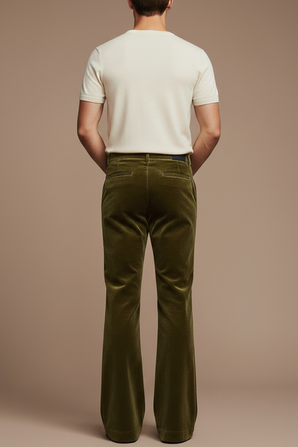 Pantalon Patte D'Éléphant Velours Vert Olive Homme Décontracté - vue 2