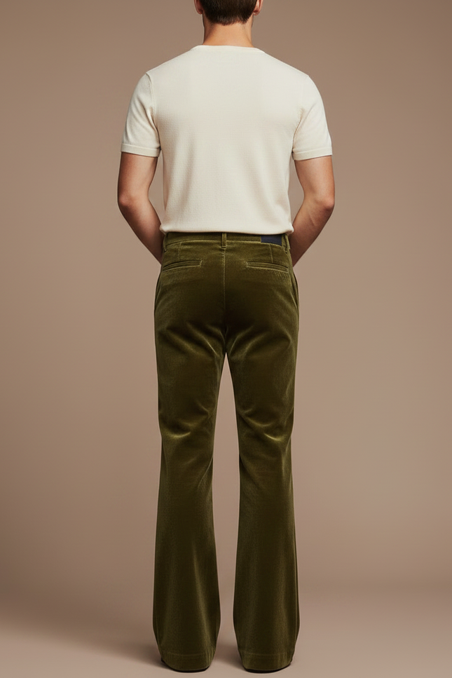 Pantalon Patte D'Éléphant Velours Vert Olive Homme Décontracté - vue 2
