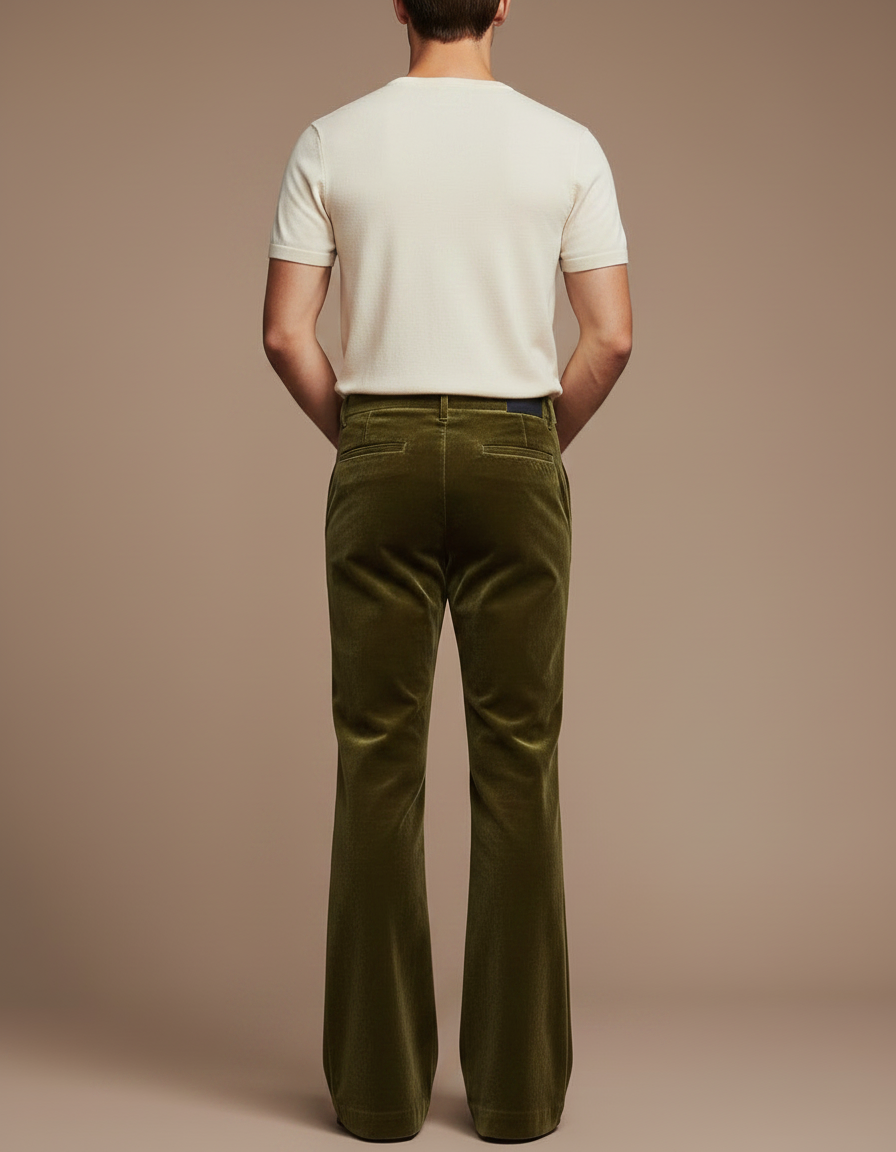 Pantalon Patte D'Éléphant Velours Vert Olive Homme Décontracté - vue 2