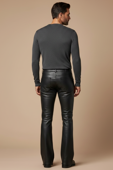 Pantalon Patte D'Éléphant Noir Cuir Homme Évasé Élégant - vue 2