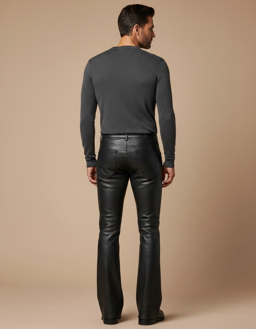 Pantalon Patte D'Éléphant Noir Cuir Homme Évasé Élégant - vue 2