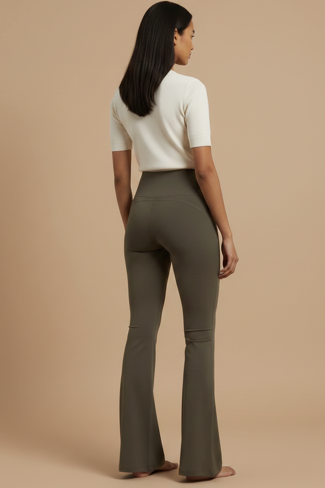 Pantalon Patte D'Éléphant Vert Kaki Taille Haute Évasé Confortable - Polyester - vue 2