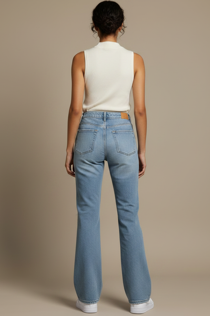Pantalon Patte D'Éléphant Bleu Déchiré Taille Haute Denim - Jean - vue 2