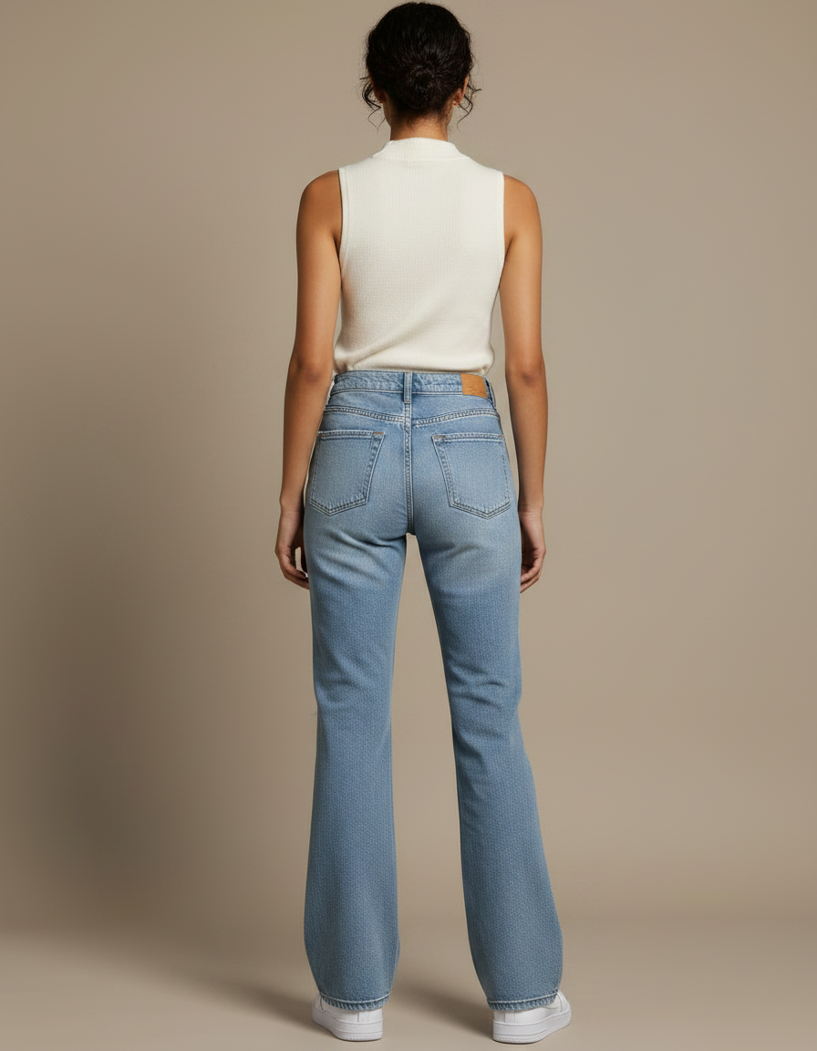 Pantalon Patte D'Éléphant Bleu Déchiré Taille Haute Denim - Jean - vue 2