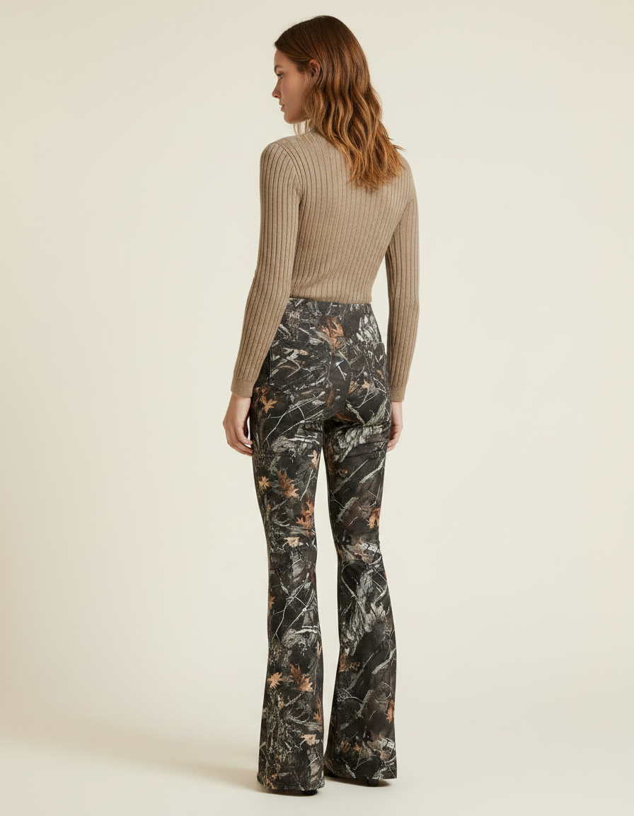 Pantalon Patte D'Éléphant Camouflage Taille Haute Évasé Confortable - Imprimé Maille - vue 2